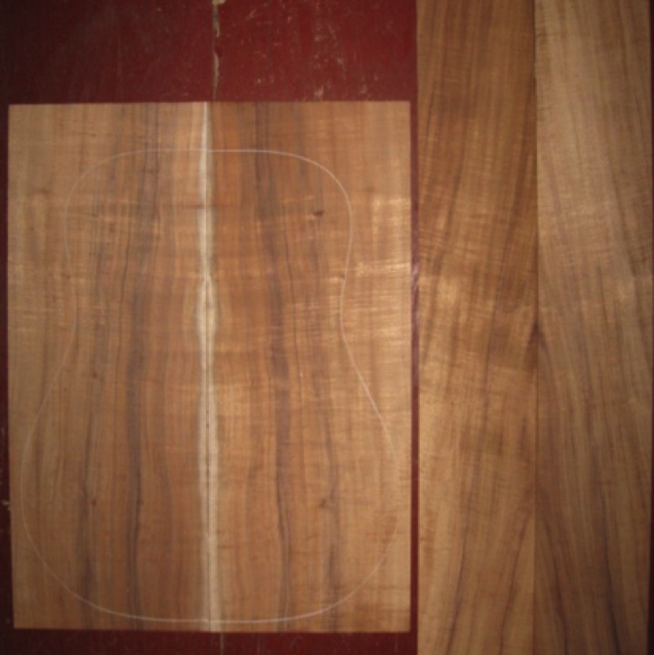 Koa OM/Dreadnought AA $120
(2) back plates 8-1/2" x 21-5/8"
(2) side plates 5" x 33-3/4"
Air dried since 2006, 16" dred pattern shown, medium curl, good color and striping, some runout.
set #136-1095 Koa OM/Dreadnought AA $120
(2) back plates 8-1/2" x 21-5/8"
(2) side plates 5" x 33-3/4"
Air dried since 2006, 16" dred pattern shown, medium curl, good color and striping, some runout.
set #136-1095