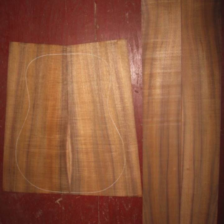 Koa OM/Dreadnought AA+ $200
(2) back plates 10-1/2" x 21-3/4" (tapers to 8-1/2" width)
(2) side plates 5-1/4" x 33"
Air dried since 2013, 16" dred pattern shown, medium-full curl, vertical grain, beautiful color.
set #161-1148 Koa OM/Dreadnought AA+ $200
(2) back plates 10-1/2" x 21-3/4" (tapers to 8-1/2" width)
(2) side plates 5-1/4" x 33"
Air dried since 2013, 16" dred pattern shown, medium-full curl, vertical grain, beautiful color.
set #161-1148