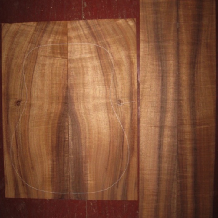 Koa OM/Dreadnought AAA $250
(2) back plates 9" x 24-1/4"
(2) side plates 5" x 34" (.100" thick)
Air dried since 2006, 16" dred pattern shown, rich color. good flame, make a handsome guitar.
set #138-1163 Koa OM/Dreadnought AAA $250
(2) back plates 9" x 24-1/4"
(2) side plates 5" x 34" (.100" thick)
Air dried since 2006, 16" dred pattern shown, rich color. good flame, make a handsome guitar.
set #138-1163