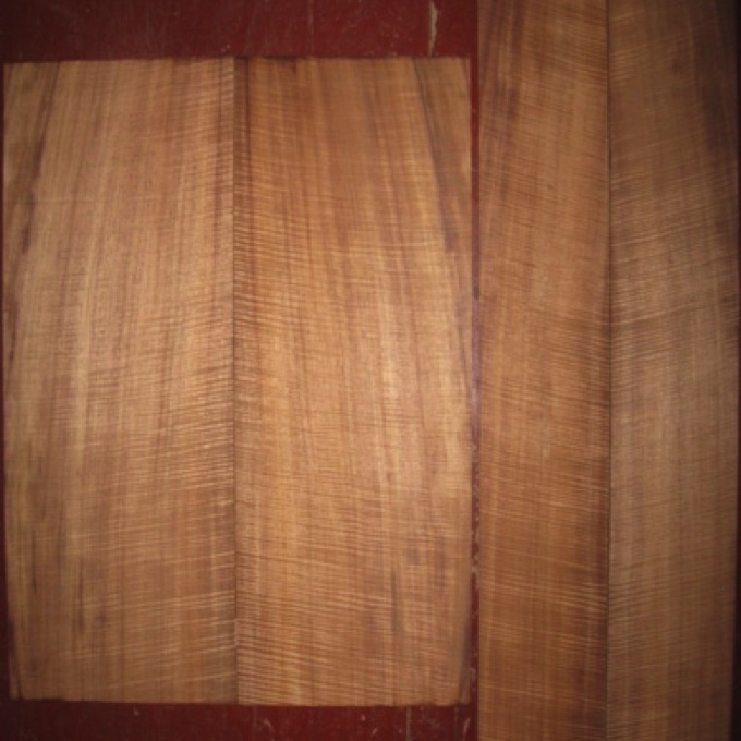 Koa OM/CL 4A $450
(2) back plates 7-7/8" x 22"
(2) side plates 4-3/8" x 32-1/2" (small tight knot at one end)
Air dried since 2005, 15-1/4" concert pattern shown; premium color and fiddleback curl, straight and vertical grain.
set #118-1252 Koa OM/CL 4A $450
(2) back plates 7-7/8" x 22"
(2) side plates 4-3/8" x 32-1/2" (small tight knot at one end)
Air dried since 2005, 15-1/4" concert pattern shown; premium color and fiddleback curl, straight and vertical grain.
set #118-1252