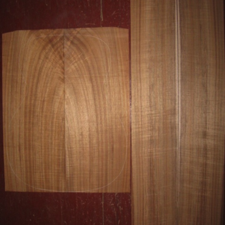 Koa OM/CL AAA $235
(2) back plates 8" x 20-1/2"
(2) side plates 5-1/2" x 32-1/2" (.105" thick)
Air dried since 2014, 15-1/4" concert pattern shown, vibrant color. tight fiddleback, VG koa to make a handsome guitar.
set #178-1305 Koa OM/CL AAA $235
(2) back plates 8" x 20-1/2"
(2) side plates 5-1/2" x 32-1/2" (.105" thick)
Air dried since 2014, 15-1/4" concert pattern shown, vibrant color. tight fiddleback, VG koa to make a handsome guitar.
set #178-1305