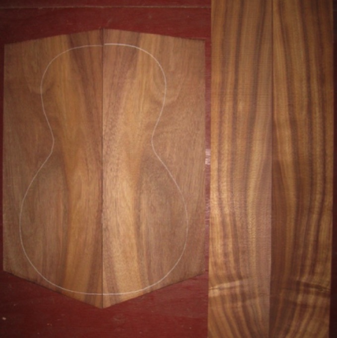 Koa 2/Parlor A+ grade $65
(2) back plates 7-1/2" x 20-1/2" (at center)
(2) side plates 4-1/2" x 28"
Air dried since 2013, 12-1/2" parlor pattern shown, rift, good color and striping.
set #161-1310 Koa 2/Parlor A+ grade $65
(2) back plates 7-1/2" x 20-1/2" (at center)
(2) side plates 4-1/2" x 28"
Air dried since 2013, 12-1/2" parlor pattern shown, rift, good color and striping.
set #161-1310