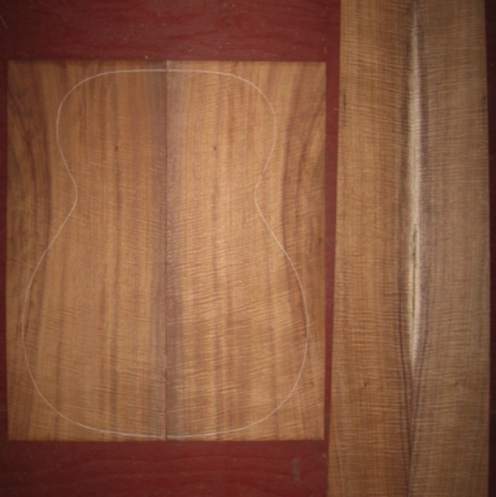 Koa OM/CL 5A $485
(2) back plates 8-1/2" x 20-38" (sawn .125")
(2) side plates 4-5/8" x 33-1/2" (taper to 4" width)
Air dried since 2005, 15-1/4" concert pattern shown; premium color and fiddleback curl, straight and vertical grain.
set #118-1318 Koa OM/CL 5A $485
(2) back plates 8-1/2" x 20-38" (sawn .125")
(2) side plates 4-5/8" x 33-1/2" (taper to 4" width)
Air dried since 2005, 15-1/4" concert pattern shown; premium color and fiddleback curl, straight and vertical grain.
set #118-1318