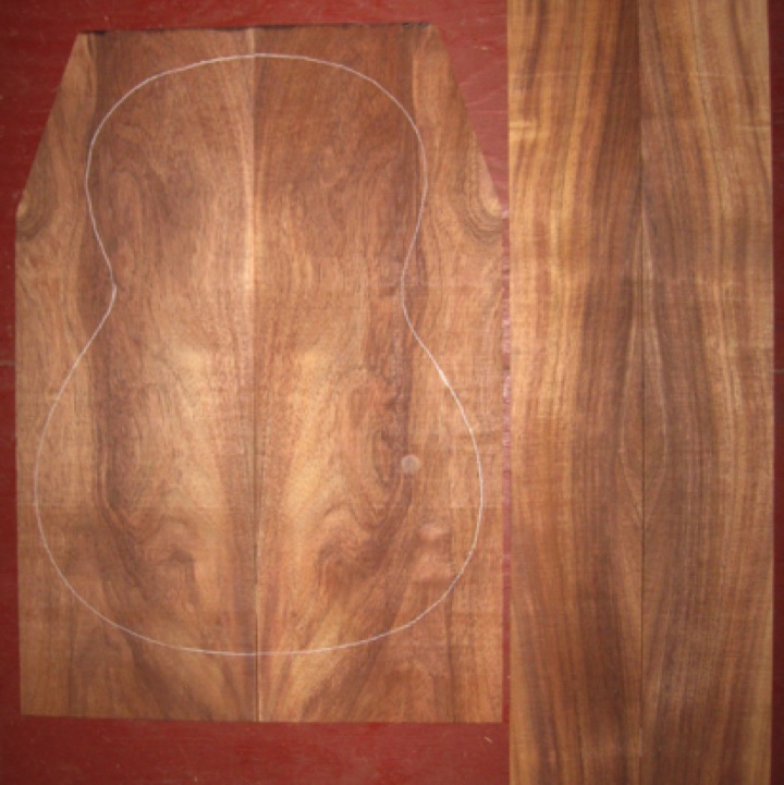 Koa Parlor/Classical A+ grade $75
(2) back plates 8" x 23" (taper to 6" width)
(2) side plates 4-1/4" x 30-1/2"
Air dried since 2006, 14-3/4" classical pattern shown, rich orange-brown color, rift/flatsawn figure.
set #138-1388 Koa Parlor/Classical A+ grade $75
(2) back plates 8" x 23" (taper to 6" width)
(2) side plates 4-1/4" x 30-1/2"
Air dried since 2006, 14-3/4" classical pattern shown, rich orange-brown color, rift/flatsawn figure.
set #138-1388