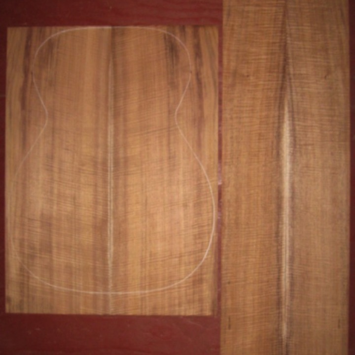 Koa OM/CL 4A $475
(2) back plates 7-7/8" x 21-1/4" (sanded .115")
(2) side plates 4-3/4" x 33-1/4" (sawn .100")
Air dried since 2005, 15-1/4" concert pattern shown; premium fiddleback curl, straight and vertical grain.
set #118-1412 Koa OM/CL 4A $475
(2) back plates 7-7/8" x 21-1/4" (sanded .115")
(2) side plates 4-3/4" x 33-1/4" (sawn .100")
Air dried since 2005, 15-1/4" concert pattern shown; premium fiddleback curl, straight and vertical grain.
set #118-1412