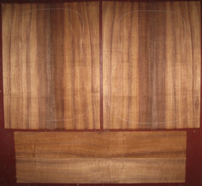 6-pc Koa OM/Dreadnought AA+ $265
(4) top-back plates 8-7/8" x 23"
(2) side plates 5" x 32"
Air dried since 2006, 16" dred pattern shown, medium curl, strong striping, 6 pc. set with matching top.
set #137-959 6-pc Koa OM/Dreadnought AA+ $265
(4) top-back plates 8-7/8" x 23"
(2) side plates 5" x 32"
Air dried since 2006, 16" dred pattern shown, medium curl, strong striping, 6 pc. set with matching top.
set #137-959