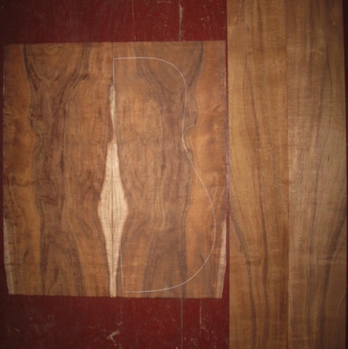 Koa OM/Dreadnought AA $150
(2) back plates 9-1/2" x 22"
(2) side plates 5" x 32"
Air dried since 2006, 16" dred pattern shown, flatsawn back w/dramatic color figure, straight grained and stable.
set #136-984 Koa OM/Dreadnought AA $150
(2) back plates 9-1/2" x 22"
(2) side plates 5" x 32"
Air dried since 2006, 16" dred pattern shown, flatsawn back w/dramatic color figure, straight grained and stable.
set #136-984