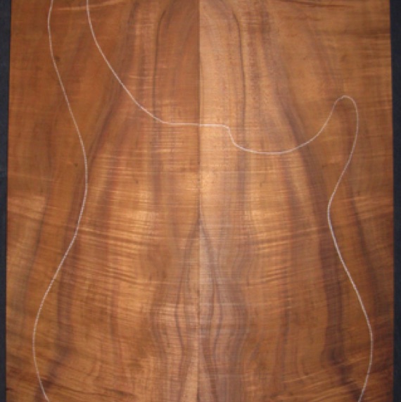 Koa Electric/Bass Top 4A $190
(2) top plates 7-3/8" x 23-1/2", ~1/2" thick
Air dried since 2006, .460" thickness, 13" x 19" pattern shown, strong flame, esp. lower bout.
set #165-1319 Koa Electric/Bass Top 4A $190
(2) top plates 7-3/8" x 23-1/2", ~1/2" thick
Air dried since 2006, .460" thickness, 13" x 19" pattern shown, strong flame, esp. lower bout.
set #165-1319