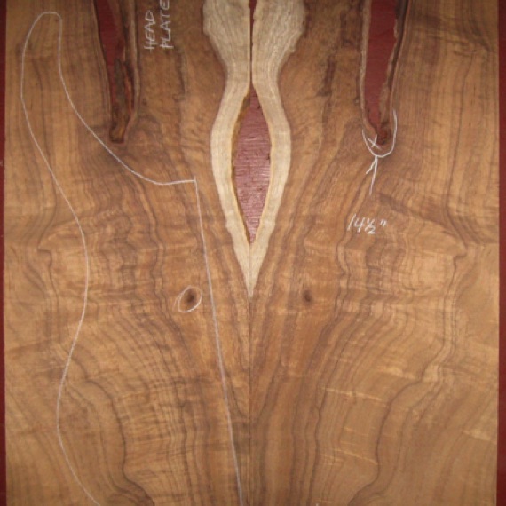 Koa Electric/Bass Top 4A $240
(2) top plates 9" x 21-1/2"
Air dried since 2010, skip-sanded to 3/8" thickness, dramatic stripes and curl-flame.
set #196-2112