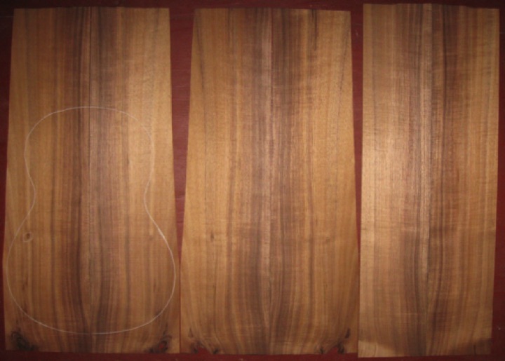 6-pc Koa 00/Classical AA+ $240
(4) top-back plates 8-5/8" x 29-3/4" (taper to 6-5/8")
(2) side plates 6" x 30-3/4"
Air dried since 2010, 14-5/8" CL pattern shown, straight & vertical grain, rich colors and striping.
set #193-1892 6-pc Koa 00/Classical AA+ $240
(4) top-back plates 8-5/8" x 29-3/4" (taper to 6-5/8")
(2) side plates 6" x 30-3/4"
Air dried since 2010, 14-5/8" CL pattern shown, straight & vertical grain, rich colors and striping.
set #193-1892