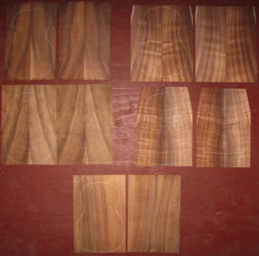 5 top-back-side sets
Koa Soprano Ukulele A $125/all
4 sets with bookmatched top and back, and one set (at bottom) one-piece top and back. All air dried 6+ years. Beautiful koa for $25/set.
set #161-1518 5 top-back-side sets
Koa Soprano Ukulele A $125/all
4 sets with bookmatched top and back, and one set (at bottom) one-piece top and back. All air dried 6+ years. Beautiful koa for $25/set.
set #161-1518