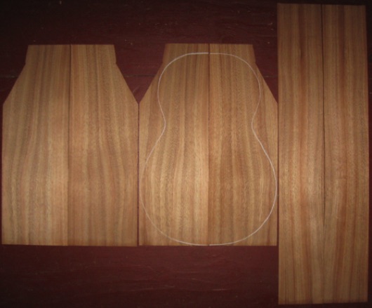 Koa Baritone/Tenor Ukulele AA  $100
(4) top-back plates 5-3/16" x 15-1/4"
(2) side plates 3-7/16" x 23"
Air dried since 2016, baritone pattern shown, straight and vertical grain, bright colors.
set #170-2099