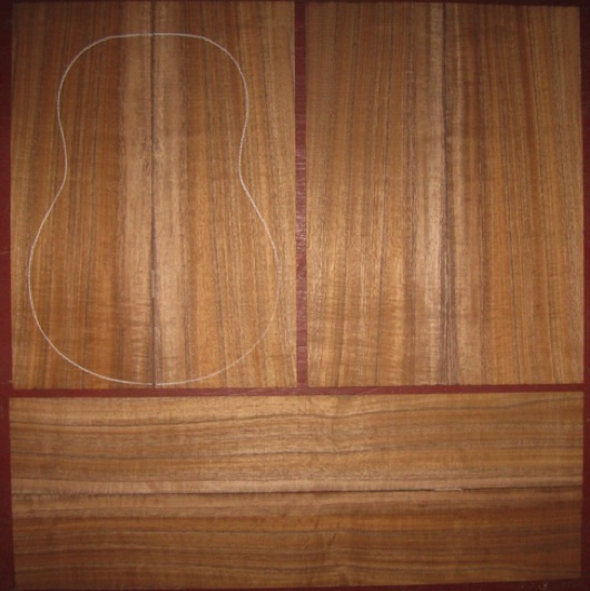 Koa Tenor Ukulele AAA  $150
(4) top-back plates 4-7/8" x 13-1/2" 
(2) side plates 3-1/4" x 20-1/4"
Air dried since 2017, tenor pattern shown, straight-vertical grain, beautiful honey brown.
set #192-2271