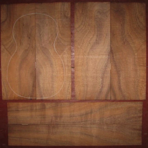 Koa Soprano Ukulele AA+  $60
(4) top-back plates 4" x 11"
(2) side plates 2-1/2" x 15"
Air dried since 2006, honey-brown, strong fiddleback, flat-rift sawn.
set #129-1437