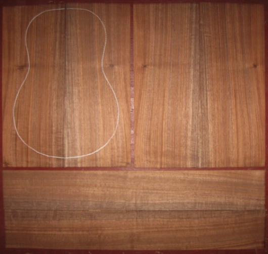 Koa Tenor Ukulele AA+  $120
(4) top-back plates 5-1/4" x 13-1/4"
(2) side plates 3-1/4" x 21-1/2"
Air dried since 2015, tenor pattern shown, rich dark koa, tight medium curl
set #174-2354