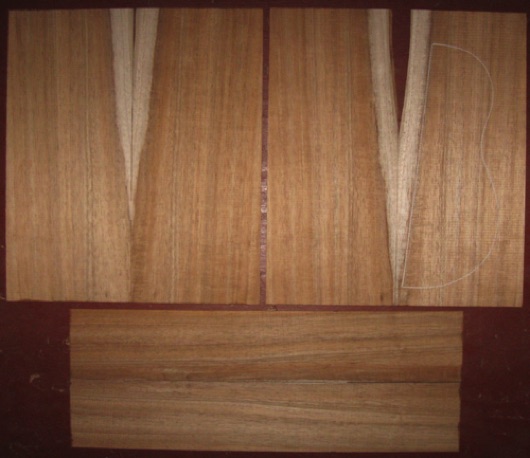 Koa Tenor Ukulele AA+  $110
(4) top-back plates 6-1/2" x 14-1/2" (tapers)
(2) side plates 3-1/2" x 19-1/2"
Air dried since 2019, tenor pattern shown, bright koa with tight medium curl.
set #202-2387