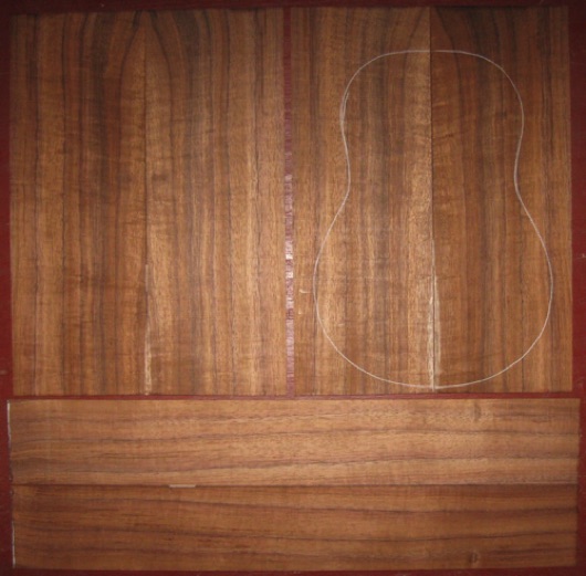 Koa Tenor Ukulele AAA  $165
(4) top-back plates 5" x 14"
(2) side plates 3-1/8" x 21"
Air dried since 2016, tenor pattern shown, med flame-curl, straight-vertical grain.
set #229-2612