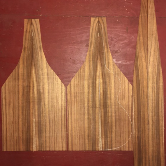 Koa Weissenborn AA  $350
(4) top-back plates 8-1/4" x 34"
(2) side plates 3-3/4" x 44"
Air dried since 2015, medium curl, rich dark color and stripes, straight and vertical grain.
Set #229-2648