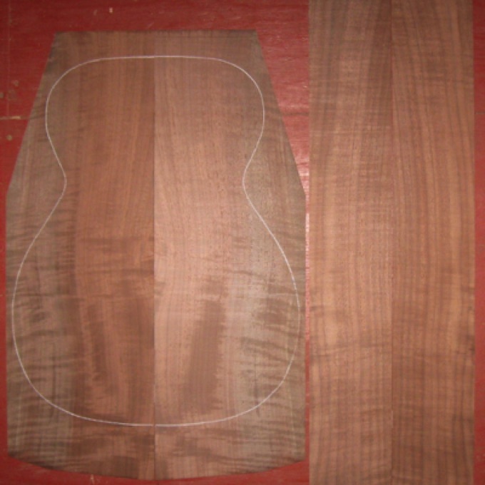 Walnut OM/Classical AAA $75
(2) back plates 8" x 24" (tapering as shown)
(2) side plates 4-3/8" x 32"
Air dried since 2002, 15-1/4" OM pattern shown, medium curl with rich colors.
set #100-1769 Walnut OM/Classical AAA $75
(2) back plates 8" x 24" (tapering as shown)
(2) side plates 4-3/8" x 32"
Air dried since 2002, 15-1/4" OM pattern shown, medium curl with rich colors.
set #100-1769