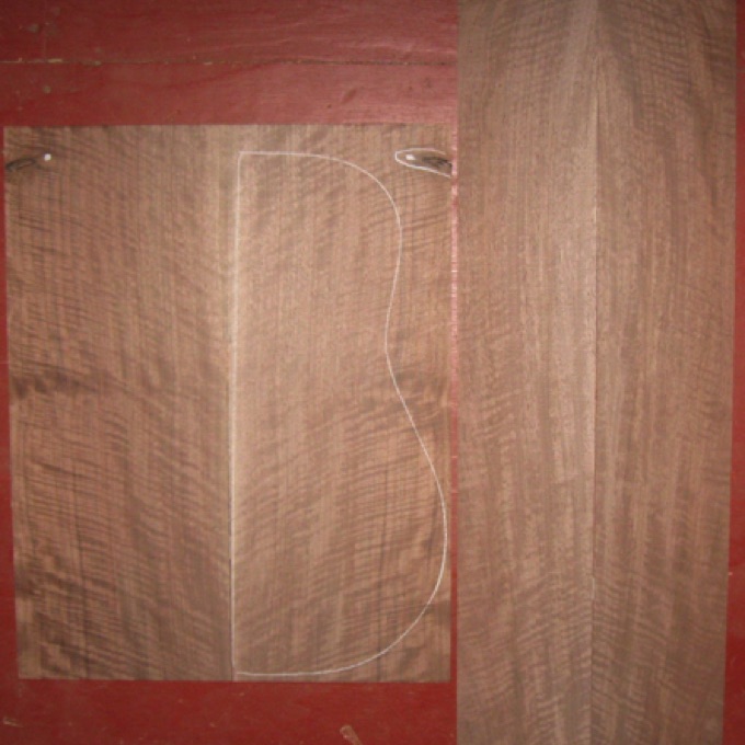 Walnut OM/D AAA+ $135
(2) back plates 8-1/2" x 21-1/2"
(2) side plates 5-1/4" x 32"
Air dried since 2002, 16" dred pattern shown, straight-vertical grain, great color, strong curl.
set #102-1958 Walnut OM/D AAA+ $135
(2) back plates 8-1/2" x 21-1/2"
(2) side plates 5-1/4" x 32"
Air dried since 2002, 16" dred pattern shown, straight-vertical grain, great color, strong curl.
set #102-1958