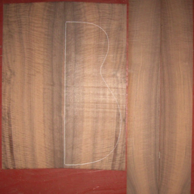 Walnut OM/CL 4A $145
(2) back plates 8-1/2" x 22-3/4
(2) side plates 4-3/8" x 32"
Air dried since 2002, 15-1/4" OM pattern shown, rich mocha color, good curl.
set #101-2031 Walnut OM/CL 4A $145
(2) back plates 8-1/2" x 22-3/4
(2) side plates 4-3/8" x 32"
Air dried since 2002, 15-1/4" OM pattern shown, rich mocha color, good curl.
set #101-2031