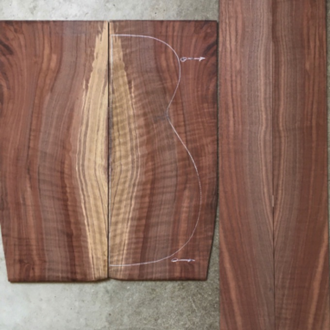 Walnut OM/CL 4A $150
(2) back plates 9-1/4" x 22" taper to 8-1/4"
(2) side plates 4-1/2" x 35-3/4"
Air dried since 2002, 15-1/4" OM pattern shown, vertical grain, strong curl, beautiful and varied color.
set #100-2584 Walnut OM/CL 4A $150
(2) back plates 9-1/4" x 22" taper to 8-1/4"
(2) side plates 4-1/2" x 35-3/4"
Air dried since 2002, 15-1/4" OM pattern shown, vertical grain, strong curl, beautiful and varied color.
set #100-2584