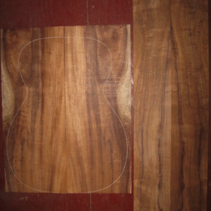 Koa OM/CL AA $90
(2) back plates 8" x 21"
(2) side plates 4-1/2" x 32"
Air dried since 2006, 15-1/4" concert pattern shown, rich color, sapwood outside of pattern.
set #167-1041 Koa OM/CL AA $90
(2) back plates 8" x 21"
(2) side plates 4-1/2" x 32"
Air dried since 2006, 15-1/4" concert pattern shown, rich color, sapwood outside of pattern.
set #167-1041