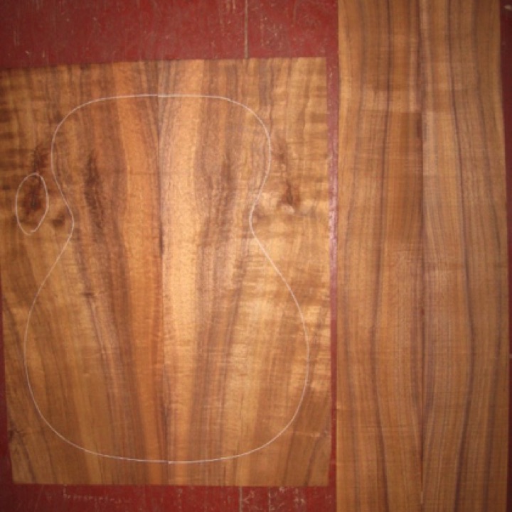 Koa OM/CL AA+ $120
(2) back plates 8-3/4" x 22-3/4"
(2) side plates 4-1/2" x 32" (tapers to 4-1/4" width)
Air dried since 2006, 15-1/4" concert pattern shown, straight grain and good curl.
set #131-1159 Koa OM/CL AA+ $120
(2) back plates 8-3/4" x 22-3/4"
(2) side plates 4-1/2" x 32" (tapers to 4-1/4" width)
Air dried since 2006, 15-1/4" concert pattern shown, straight grain and good curl.
set #131-1159