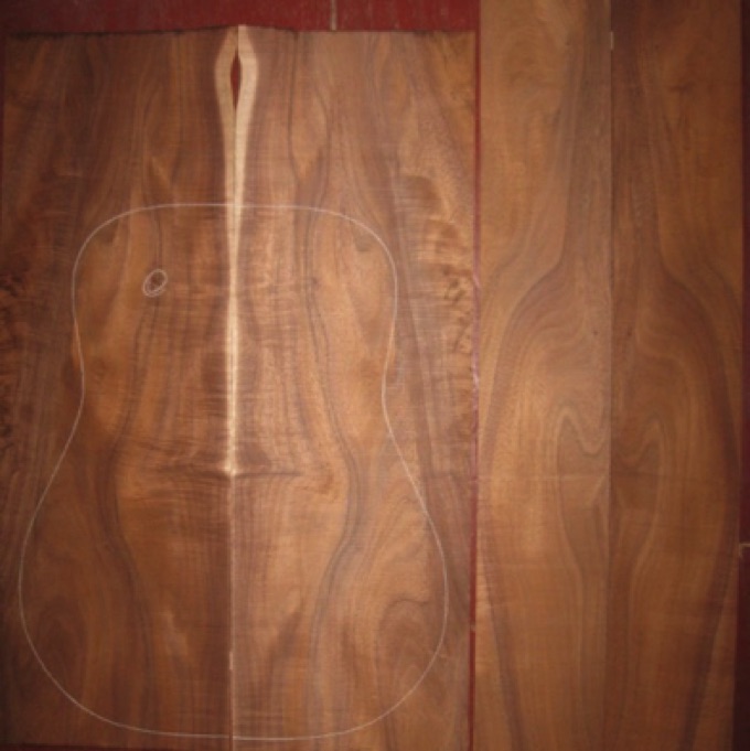 Koa OM/Dreadnought AA $120
(2) back plates 9" x 27-1/2"
(2) side plates 5" x 36"
Air dried since 2006, 16" dred pattern shown, medium figure, rich color, tight knot at upper bout.
set #165-1196 Koa OM/Dreadnought AA $120
(2) back plates 9" x 27-1/2"
(2) side plates 5" x 36"
Air dried since 2006, 16" dred pattern shown, medium figure, rich color, tight knot at upper bout.
set #165-1196