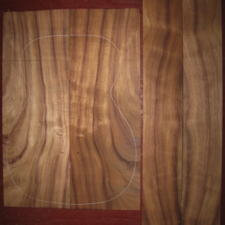 Koa OM/CL A+ $80
(2) back plates 8" x 23"
(2) side plates 4-1/2" x 31"
Air dried since 2013, shown with 15-1/4" OM pattern, very colorful and stripey.
set #163-1491 Koa OM/CL A+ $80
(2) back plates 8" x 23"
(2) side plates 4-1/2" x 31"
Air dried since 2013, shown with 15-1/4" OM pattern, very colorful and stripey.
set #163-1491
