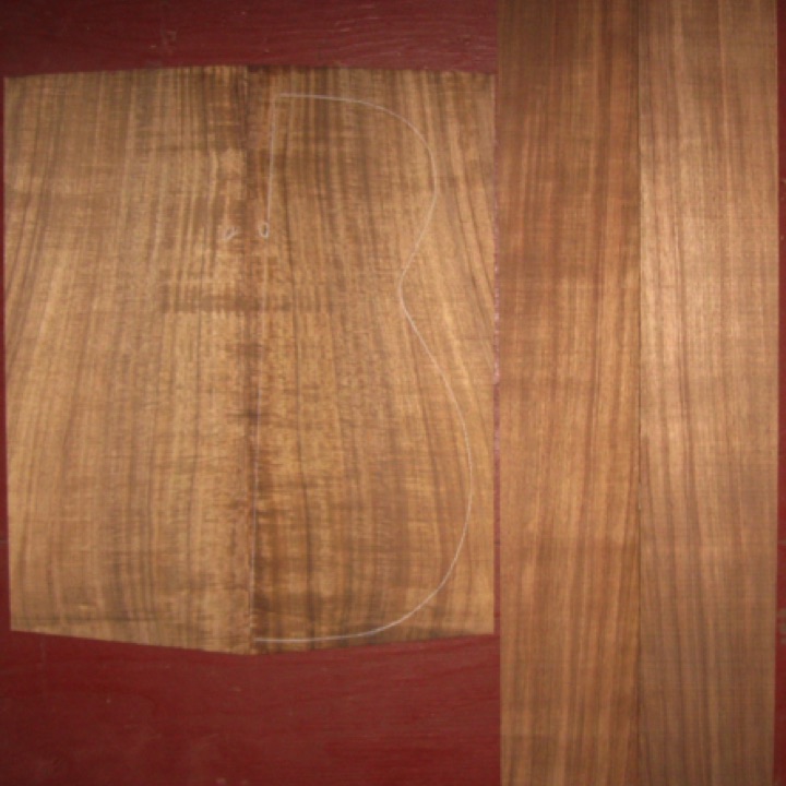 Koa OM/Dreadnought AA $115
(2) back plates 8-3/4" x 21-1/4"
(2) side plates 5" x 32"
Air dried since 2005, 16" dreadnought pattern shown, light spalting, straight and vertical grain.
set #166-1579 Koa OM/Dreadnought AA $115
(2) back plates 8-3/4" x 21-1/4"
(2) side plates 5" x 32"
Air dried since 2005, 16" dreadnought pattern shown, light spalting, straight and vertical grain.
set #166-1579