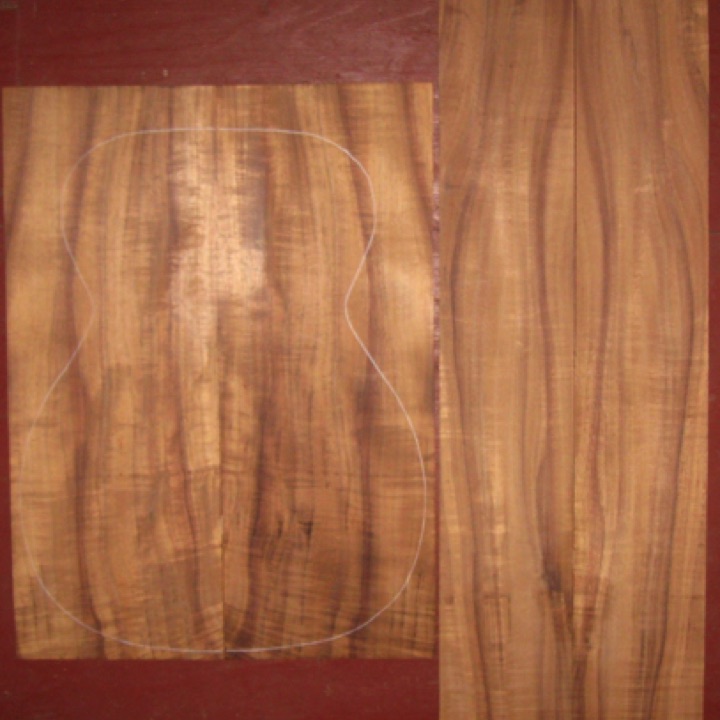 Koa OM/CL AAA $160
(2) back plates 8" x 21-5/8"
(2) side plates 5" x 32-7/8"
Air dried since 1998 (!), 15-1/4" OM pattern shown, vertical grain and lots of flame-curl.
set #0-1855 Koa OM/CL AAA $160
(2) back plates 8" x 21-5/8"
(2) side plates 5" x 32-7/8"
Air dried since 1998 (!), 15-1/4" OM pattern shown, vertical grain and lots of flame-curl.
set #0-1855