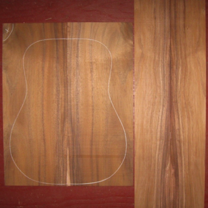 Koa OM/Dreadnought A+ $95
(2) back plates 9" x 22-1/2"
(2) side plates 4-15/16" x 33"
Air dried since 2010, 16" D pattern shown, rich color w/stripes, light flame.
set #193-1873 Koa OM/Dreadnought A+ $95
(2) back plates 9" x 22-1/2"
(2) side plates 4-15/16" x 33"
Air dried since 2010, 16" D pattern shown, rich color w/stripes, light flame.
set #193-1873