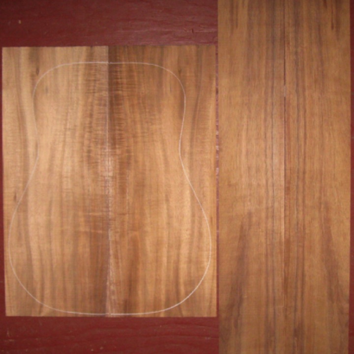 Koa OM/Dreadnought A+ $120
(2) back plates 8-1/2" x 21-5/8"
(2) side plates 5-1/4" x 33"
Air dried since 2010, 16" D pattern shown, pronounced curl on back plates, light-curl sides from same tree.
set #193-1963 Koa OM/Dreadnought A+ $120
(2) back plates 8-1/2" x 21-5/8"
(2) side plates 5-1/4" x 33"
Air dried since 2010, 16" D pattern shown, pronounced curl on back plates, light-curl sides from same tree.
set #193-1963