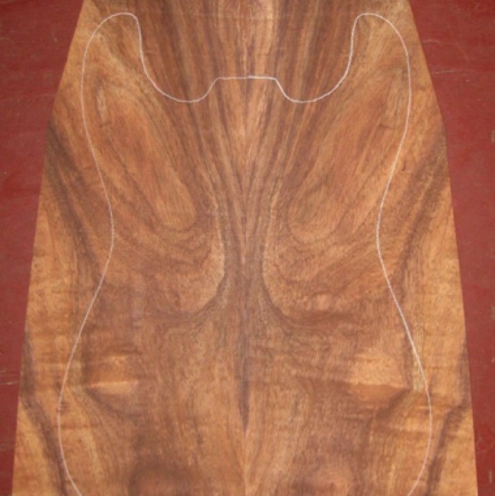 Koa Electric Top AA+ $60
(2) top plates 8-1/4" x 20-1/2" (tapers to 5-1/4" width)
13" x 18-1/2" electric pattern shown, flat-sawn with rich color, figure, and quilting.
set #138-1134 Koa Electric Top AA+ $60
(2) top plates 8-1/4" x 20-1/2" (tapers to 5-1/4" width)
13" x 18-1/2" electric pattern shown, flat-sawn with rich color, figure, and quilting.
set #138-1134