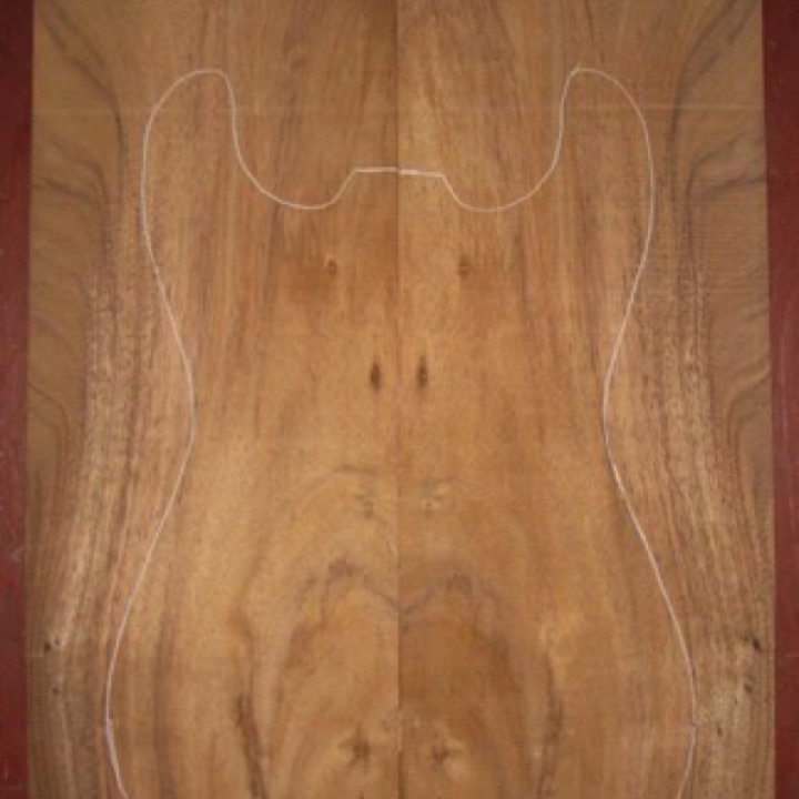 Koa Electric/Bass Top A-grade $30
(2) top plates 8" x 27"
Some cupping due to crotch tension (outside upper bout); will be no problem when trimmed and glued onto blank; air dried since 2005, sawn to .140" thickness, a couple attractive whorls in the lower bout. set #126-796 Koa Electric/Bass Top A-grade $30
(2) top plates 8" x 27"
Some cupping due to crotch tension (outside upper bout); will be no problem when trimmed and glued onto blank; air dried since 2005, sawn to .140" thickness, a couple attractive whorls in the lower bout. set #126-796