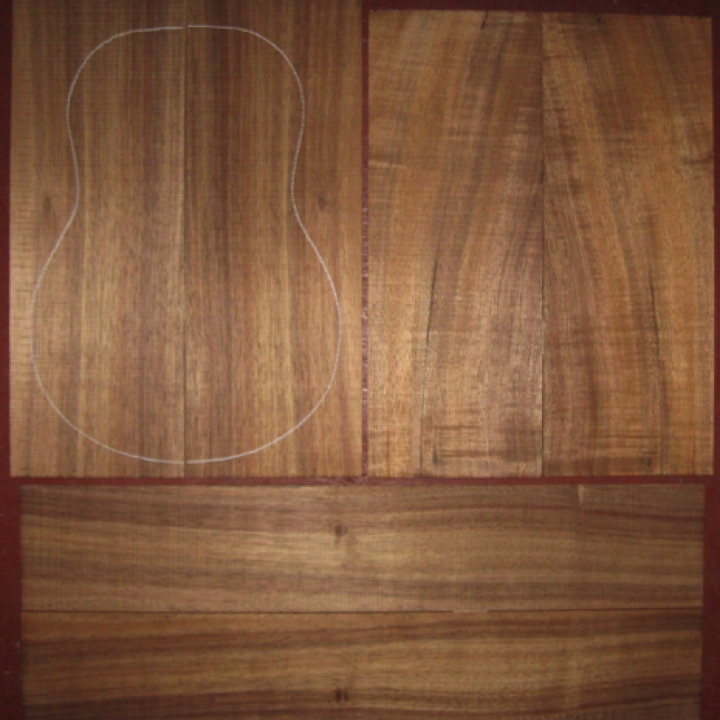 Koa Tenor Ukulele AA  $60
(4) top-back plates 4-7/8" x 13" min. 
(2) side plates 3-1/2" x 19-1/4"
Air dried since 2010, tenor pattern shown, beautiful color, 
light flame, all plates from same board.
set #193-2278