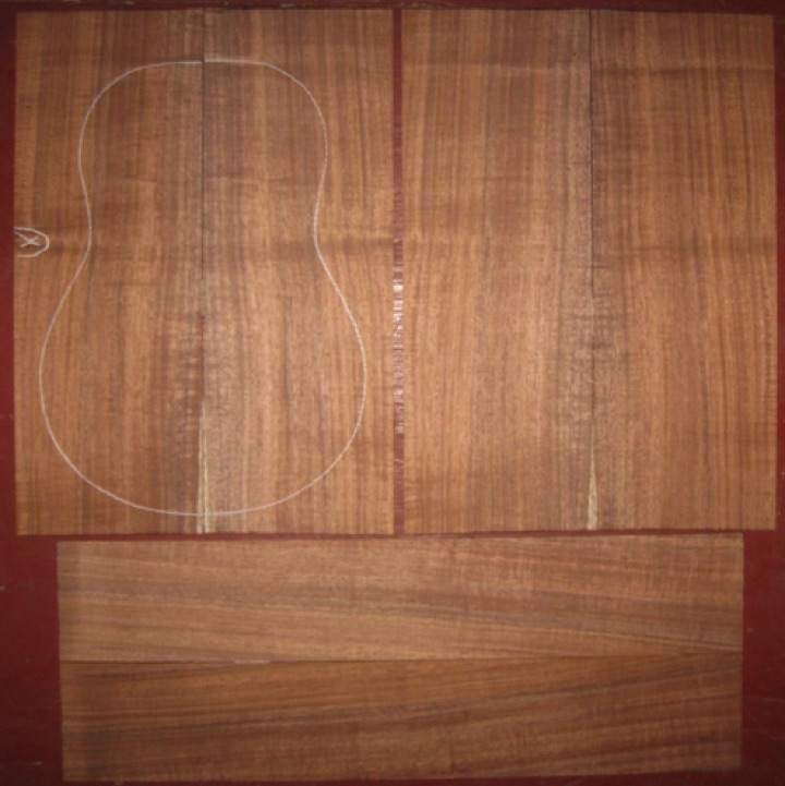 Koa Tenor Ukulele AAA  $100
(4) top-back plates 5" x 14" 
(2) side plates 3-1/4" x 18-1/2"
Air dried since 2016, tenor pattern shown, rich mocha color, tight curl.
set #174-2339