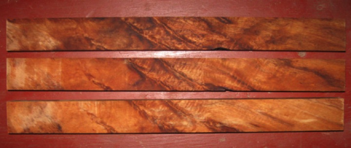 Curly koa 3 boards for $33 + shipping
Consecutive-cut boards, each 1-1/2" x 16-7/8", skip-sanded to
1" thickness. Whorl-curl figure. Air dried since 2006.
face #1 - 3 boards #136-1611 Curly koa 3 boards for $33 + shipping
Consecutive-cut boards, each 1-1/2" x 16-7/8", skip-sanded to
1" thickness. Whorl-curl figure. Air dried since 2006.
face #1 - 3 boards #136-1611