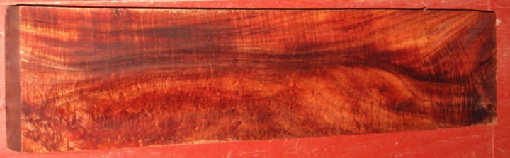 Curly koa $95 + $21 shipping
5" x 21", planed to 1-15/16" thickness.
Flame, curl, quilt, lots of figure. Rich color. Air dried since 2006. Couple minor flaws--inquire for details, photos.
face #1   -   board #138-1636