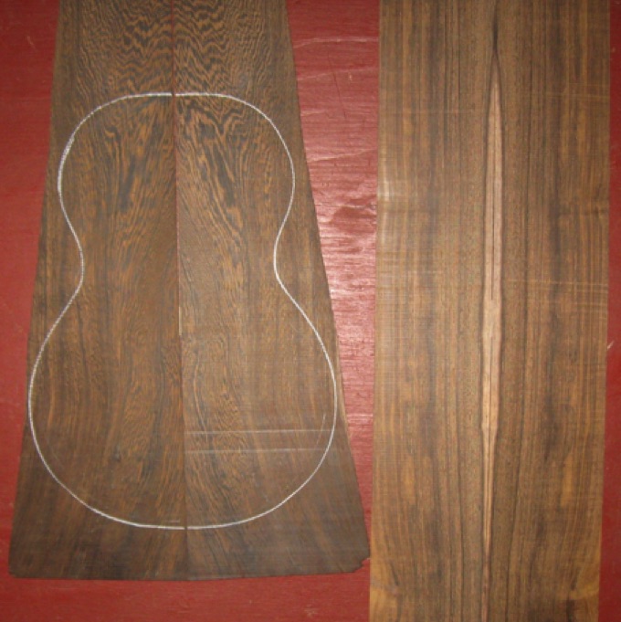 Pheasantwood Concert Ukulele AAA $85
(2) back plates 4-3/4" x 15" (tapers to 3" wdith)
(2) side plates 3" x 17-1/4"
Air dried 25+ years, tight old-growth with figured backs and straight grain sides.
set #154-1794